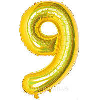 Фольгова кулька цифра "9" золота голографічна 40"(100см) 1шт