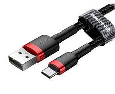 Кабель для зарядки телефона/ смартфона Baseus USB - Type-C 3 A 50 см Чорний/ Червоний (CATKLF-A91), фото 3