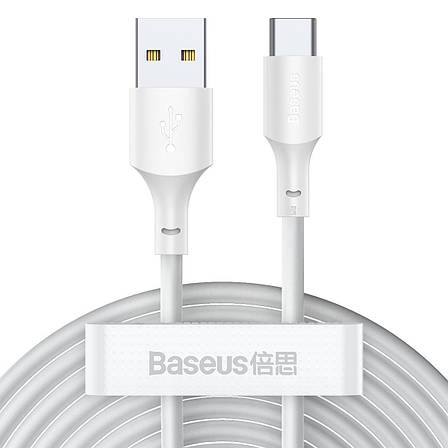 Кабель для зарядки телефона/ смартфона Baseus USB - Type-C 5 A 1.5 м 2 шт/уп Білий (TZCATZJ-02), фото 1