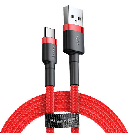 Кабель для зарядки телефона/ смартфона Baseus USB - Type-C 3 A 1 м Червоний/ Чорний (CATKLF-B09), фото 1