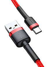 Кабель для зарядки телефона/ смартфона Baseus USB - Type-C 3 A 1 м Червоний/ Чорний (CATKLF-B09), фото 3