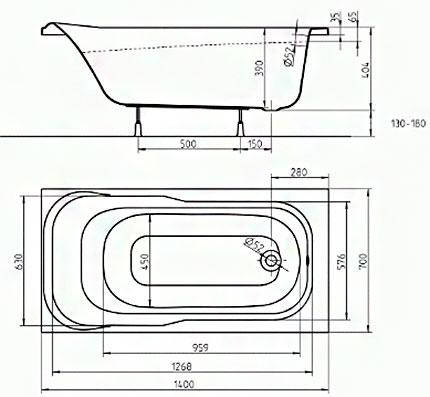 Ванна 140*70 см прямокутна з ніжками Kolo SENSA, фото 2