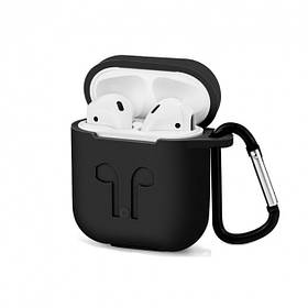 Силіконовий чохол для AirPods, Silicone Case, black з карабіном