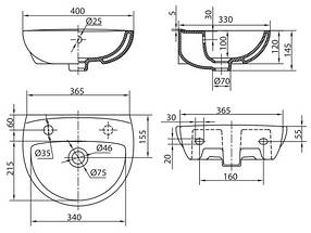 FREJA умивальник 40см, з отвором з лівого боку, з переливом (укр.), фото 3