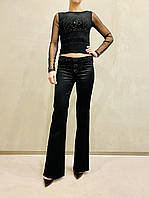 Штани жіночі стрейч сатин чорні ошатні Balizza з пряжками