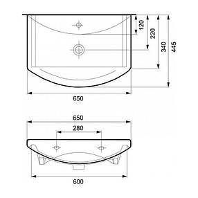 OMEGA умивальник 65 см, підвісний, з отвором для арматури, фото 2