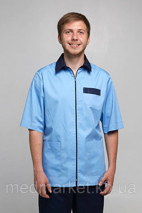 Куртка медична Ітан ELIT COTTON, блискавка. Блакитний з темно-синім (отд)