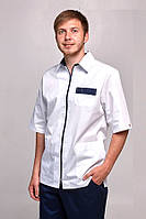 Куртка медична Ітан ELIT COTTON, блискавка. Білий з темно-синім (отд)