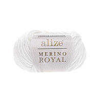 Пряжа для вязания Alize merino royal 55 белый ализе мерино роял 100% шерсть