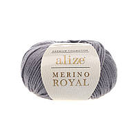 Пряжа для вязания Alize merino royal 87 серый ализе мерино роял 100% шерсть