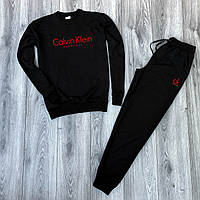 Мужской спортивный костюм чёрный свитшот с принтом "Calvin Klein" и чёрные штаны с принтом "Calvin Klein"