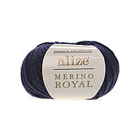 Пряжа для вязания Alize merino royal 58 синий ализе мерино роял 100% шерсть