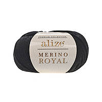 Пряжа для вязания Alize merino royal 60 черный ализе мерино роял 100% шерсть