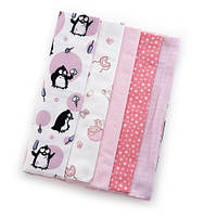 Набор детских пеленок 5 штук розового цвета (2 фланель, 2 ситец, 1 тетра) Twins. Подарок девочке на выписку.