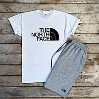 Мужской летний комплект белая футболка с принтом "TNF" и меланжевые шорты с принтом "TNF"