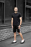 Чоловічий річний комплект чорна футболка і чорні шорти лампас, фото 4