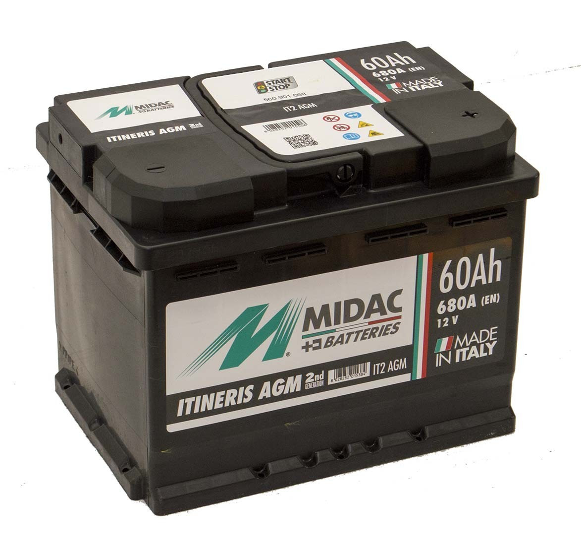 Акумулятор автомобільний MIDAC ITINERIS START STOP AGM, 12V, 60Ah,680А Італія