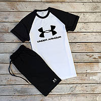 Мужской летний комплект двухцветная футболка с принтом "Under Armour" и чёрные шорты с принтом "Under Armour"