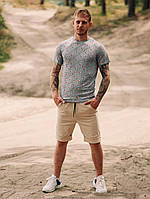 Мужской летний комплект серая футболка + бежевые брючные шорты