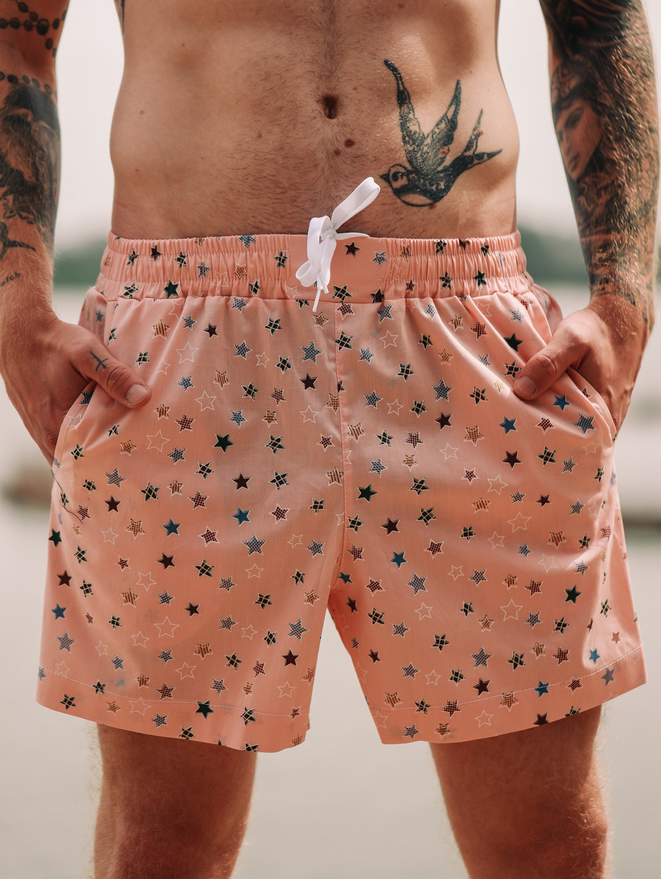 Чоловічі рожеві пляжні шорти ASOS "Зірки", фото 1