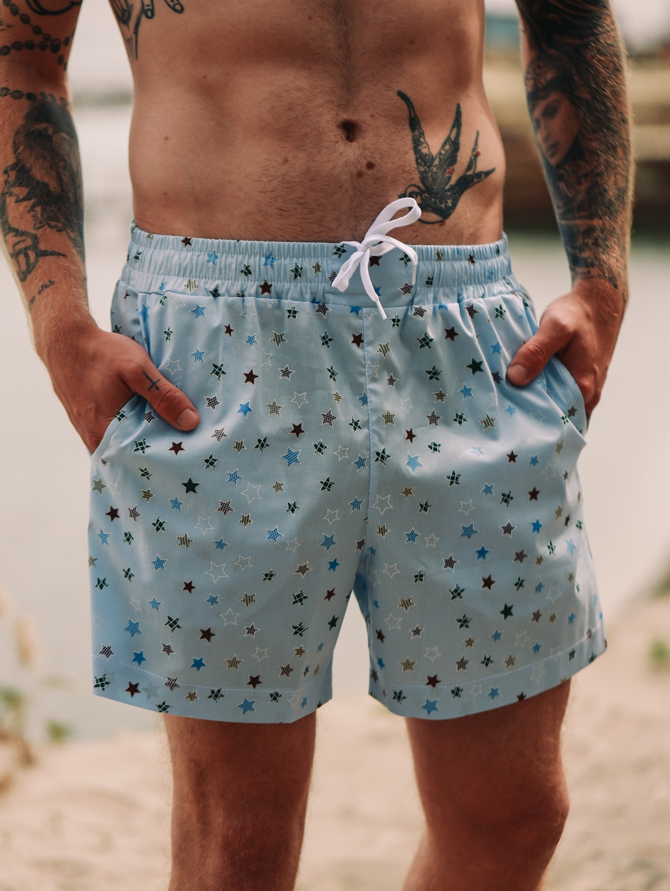Чоловічі блакитні пляжні шорти ASOS "Зірки", фото 1