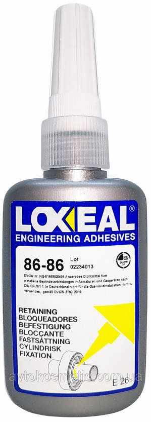 Фіксатор підшипників Loxeal 86-86, висока міцність, високотемпературний, зазор до 0,3 мм, +230°C, 50 мл, фото 1