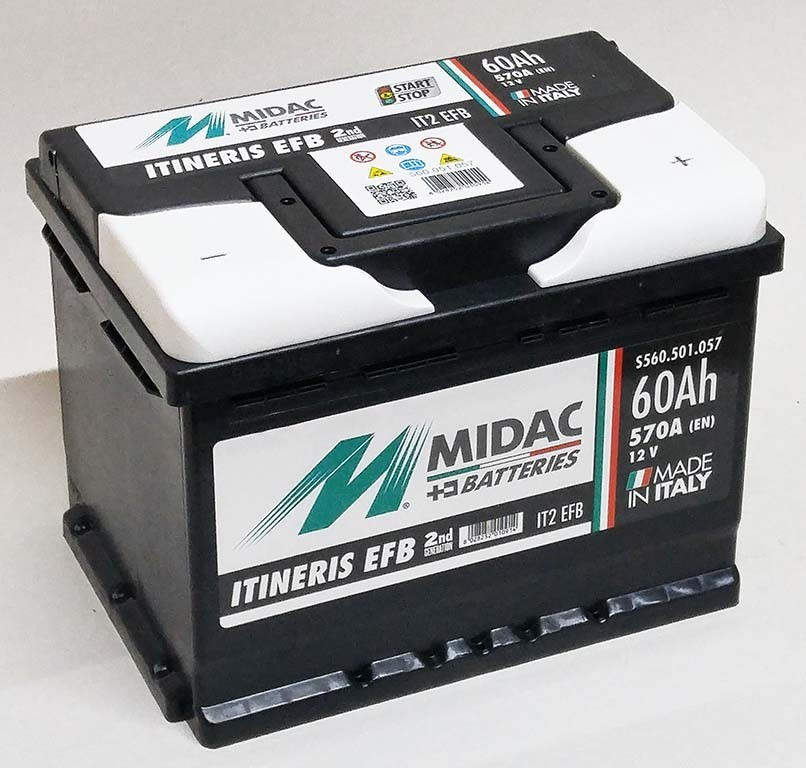 Акумулятор автомобільний MIDAC ITINERIS EFB START STOP 6-СТ 60 Ач R+ 570A Італія