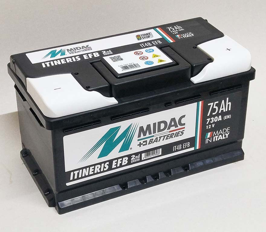 Акумулятор автомобільний MIDAC ITINERIS EFB 6-СТ 75 Ач R+ 730A Італія