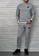 Мужской утепленный спортивный костюм меланжевый свитшот с принтом "New Balance " и меланжевые штаны с принтом