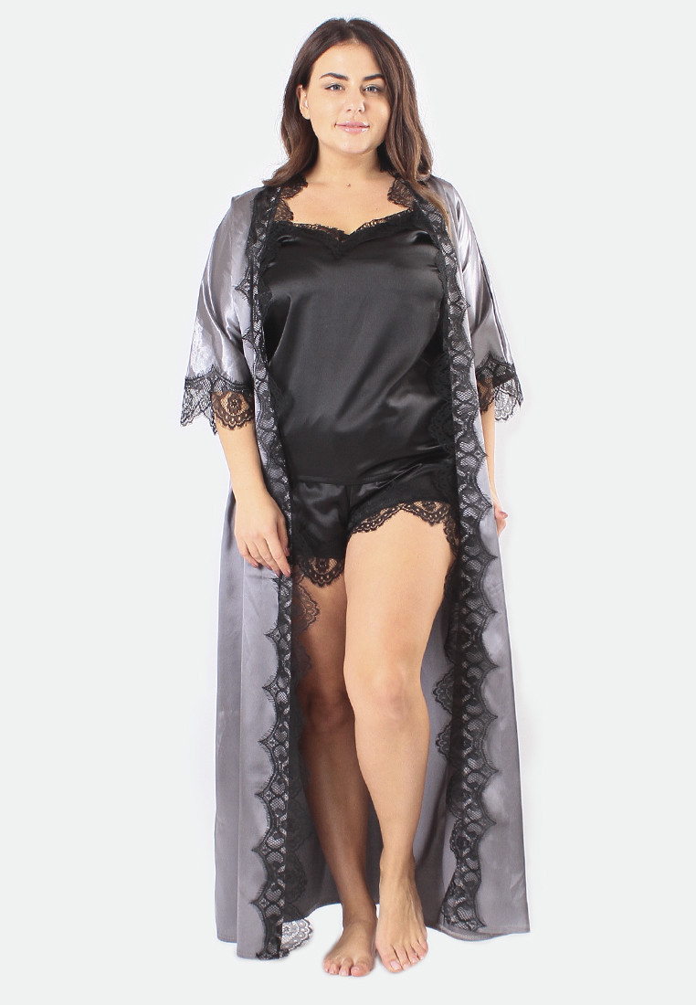 Великі розміри! Комплект домашній Міа трійка (шортики+майка+халат), фото 1