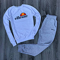 Мужской спортивный костюм белый реглан с принтом "Ellesse" и меланжевые штаны с принтом "Ellesse"