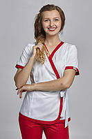 Блуза медична жіноча Азалія. ELIT COTTON Білий з червоним (отд)