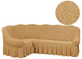 Жакардовий чохол на кутовий диван з оборкою Venera