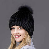 Жіноча норкова шапка з бубоном  ⁇  Норкова чорна шапка на підкладці, фото 4