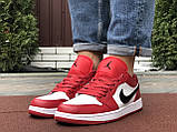 Чоловічі спортивні кросівки Nike Air Jordan 1 Low шкіряні червоні з білим, фото 3