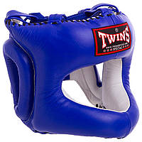 Шлем боксерский с бампером кожаный синий TWINS HGL-9: Gsport