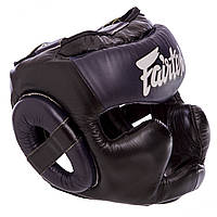 Боксерський шолом закритий шкіряний чорно-синій FAIRTEX HG13-LACES