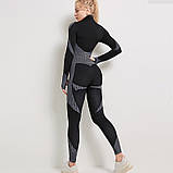Спортивний жіночий костюм для фітнесу 3 предмети. Фітнес-костюм-трійка — лосини, топ, рашгард, M (чорний), фото 3
