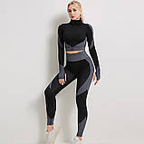 Спортивний жіночий костюм для фітнесу 3 предмети. Фітнес-костюм-трійка — лосини, топ, рашгард, M (чорний), фото 2