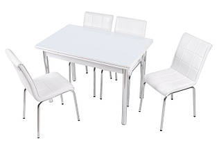 Комплект обідніх меблів "Beyaz" 90*60 см (стіл ДСП, гартоване скло + 4 стільці) Mobilgen, Туреччина