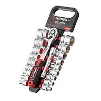 Набір головок INTERTOOL ET-8016, 1/2" 8-32 мм, рукоятка з храповим механізмом 72 зуба, 20ед., Cr-V STORM