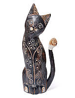 Статуэтка кот деревянный декорирован резьбой и росписью,30 см