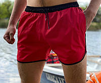 Плавки мужские красного цвета, Плавательные шорты однотонные яркие