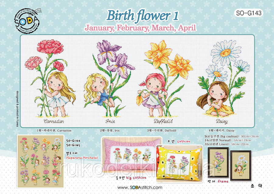 Схема для вишивки хрестиком нитками Soda Stitch "Birth flower 1//Народження квітки" SODA Stitch