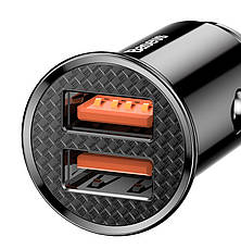 Автомобільний зарядний пристрій в прикурювач Baseus Circular Plastic 2xUSB 30 Вт Чорний (CCALL-YD01), фото 2