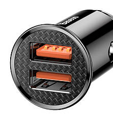 Автомобільний зарядний пристрій в прикурювач Baseus Circular Plastic 2xUSB 30 Вт Чорний (CCALL-YD01), фото 5