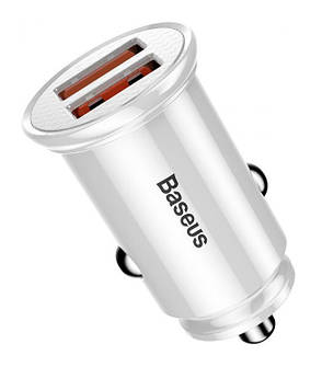 Автомобільний зарядний пристрій в прикурювач Baseus 2xUSB Швидка зарядка 30 Вт Білий (CCALL-YD02), фото 1