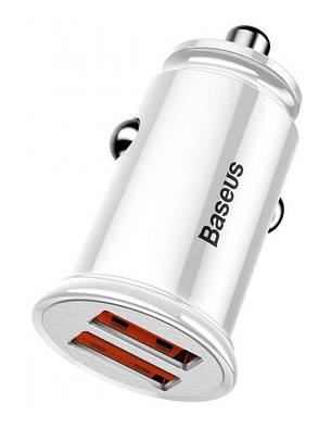 Автомобільний зарядний пристрій в прикурювач Baseus 2xUSB Швидка зарядка 30 Вт Білий (CCALL-YD02), фото 3
