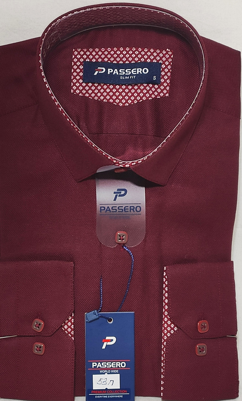 Сорочка чоловіча Passero vd-0053 бордова приталені однотонна Туреччина текстиль Оксфорд M