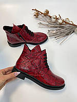 Эксклюзивные женские ботинки натуральная кожа под питон, рептилия красные. Яркие ботинки весна-осень , деми